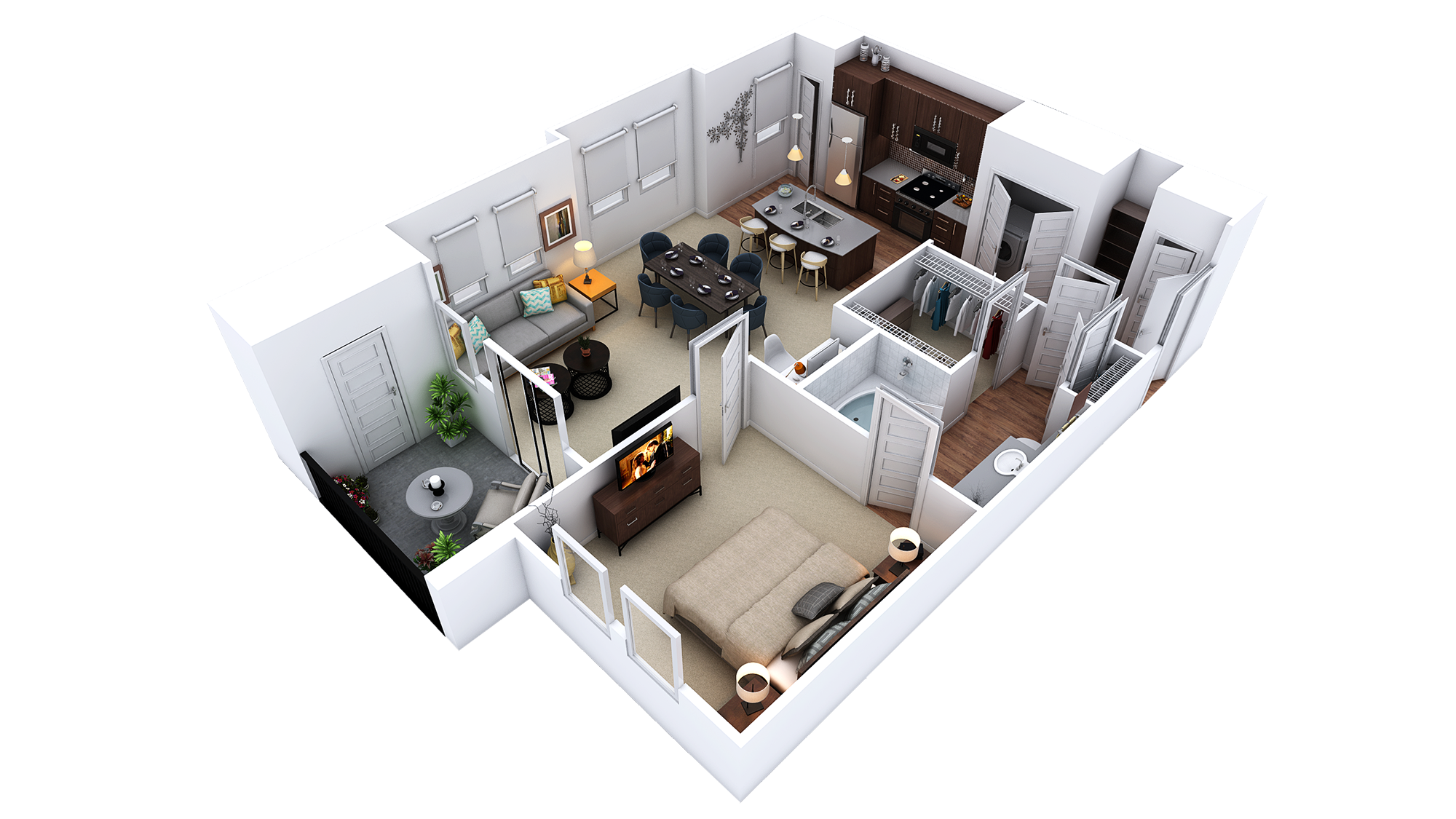 Floor plan for 1 bed, 1 bath, 855 sqft